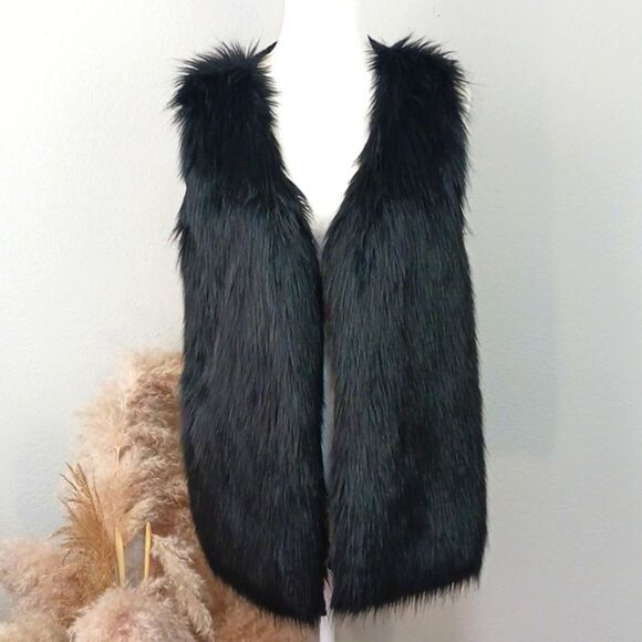 Calvin Klin boho chic black faux fur and knit vest sz medium - Picture 4 of 12
